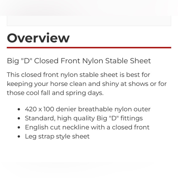 Big "D" Closed Front Nylon Stable Sheet - Picture 4 of 4